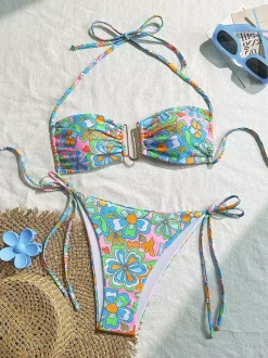 Halter Neck Printed Bikini Sexy 2-Piece Swimsuit For Summer Beach 2026