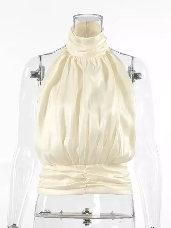 Halter Neck Ruched Sleeveless Backless Party Blouse Top For Women 2026