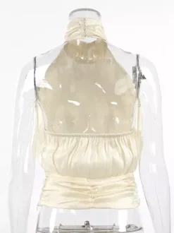 Halter Neck Ruched Sleeveless Backless Party Blouse Top For Women 2026