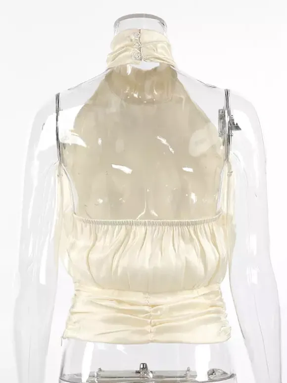 Halter Neck Ruched Sleeveless Backless Party Blouse Top For Women 2026