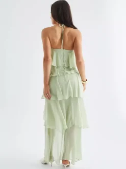 Halter Ruffle Maxi Dress For Women - Elegant Backless Tiered Chiffon High Low Sun Dress - Summer Date Night Outfit 2026