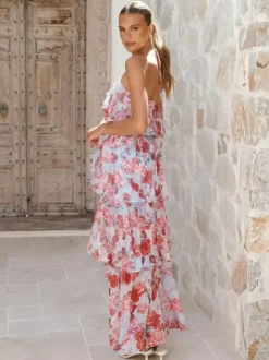 Halter Ruffle Maxi Dress For Women - Elegant Backless Tiered Chiffon High Low Sun Dress - Summer Date Night Outfit 2026