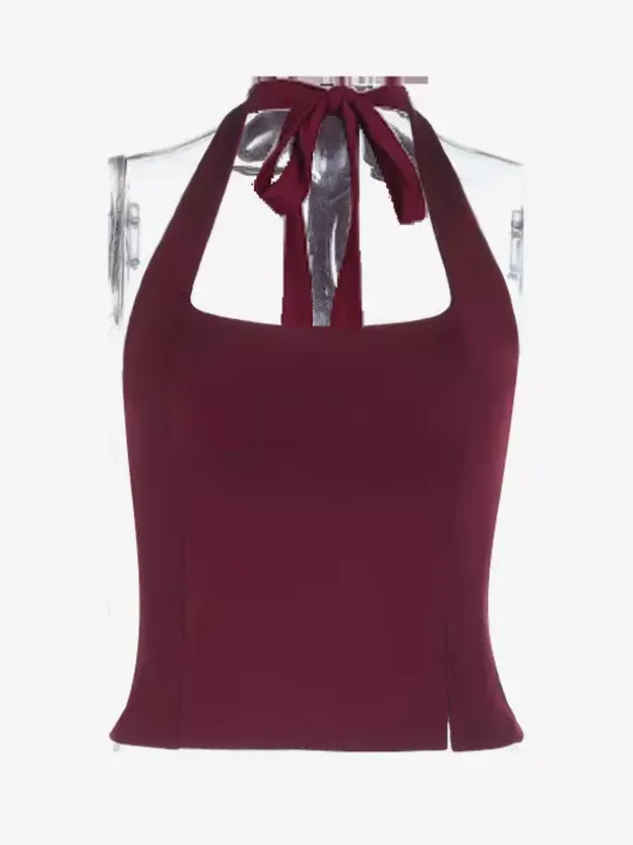 Halter Backless Crop Top - Sexy Balletcore Exposed Back Zipper Cami - Coquette Aesthetic Night Out Slim Fit Tank 2026