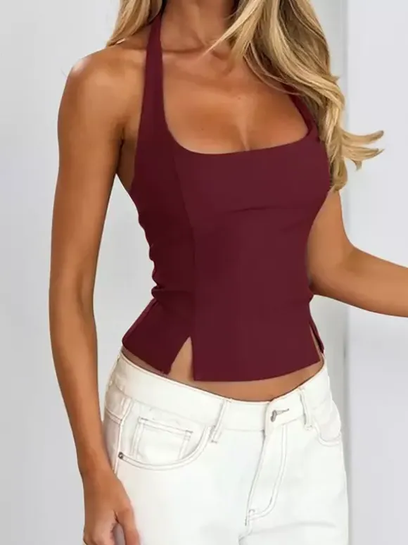 Halter Backless Crop Top - Sexy Balletcore Exposed Back Zipper Cami - Coquette Aesthetic Night Out Slim Fit Tank 2026