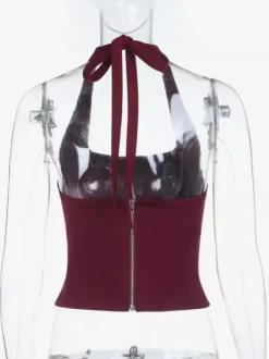 Halter Backless Crop Top - Sexy Balletcore Exposed Back Zipper Cami - Coquette Aesthetic Night Out Slim Fit Tank 2026