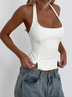 Halter Backless Crop Top - Sexy Balletcore Exposed Back Zipper Cami - Coquette Aesthetic Night Out Slim Fit Tank 2026