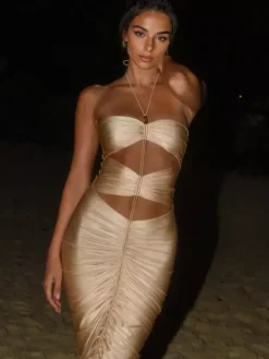 Halter Bodycon Dress Sexy Cutout Club Midi Dress For Women 2026