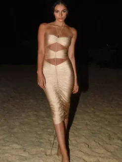 Halter Bodycon Dress Sexy Cutout Club Midi Dress For Women 2026
