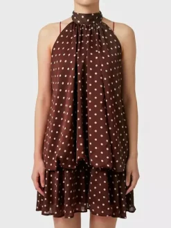 Halter Bubble Mini Dress For Women - Elegant Pleated Backless Loose Fit Chiffon Skater Dress - Summer Beach Vacation 2026