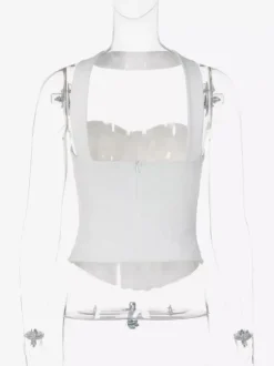 Halter Choker Sweetheart Lace Corset Top Sheer Mesh Boned Bustier Crop Top