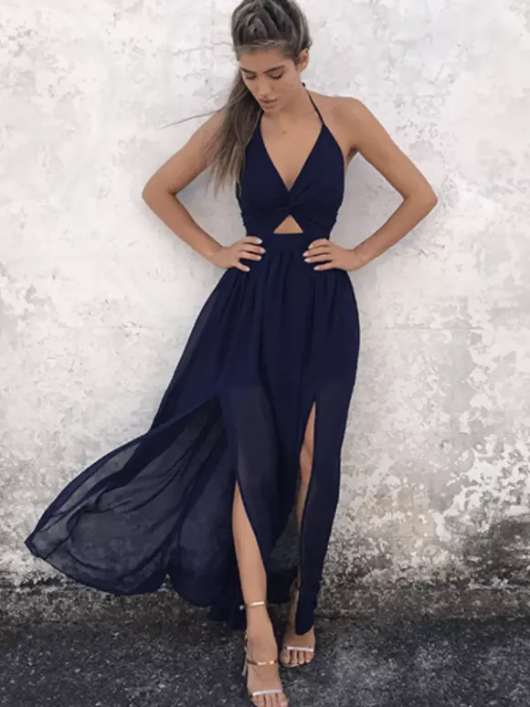 Halter Floral Chiffon Maxi Dress - Cutout Split Gown - Summer Beach Vacation 2026