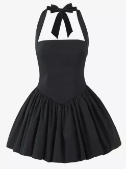 Halter Mini Dress In Black Square Neck A-Line Sexy Birthday Party Dress For Women 2026