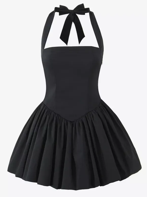 Halter Mini Dress In Black Square Neck A-Line Sexy Birthday Party Dress For Women 2026