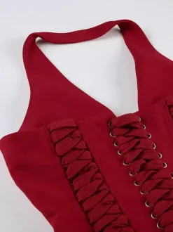 Halterneck Corset Top With Zipper And Back Lace-up Detail For Night Club 2026