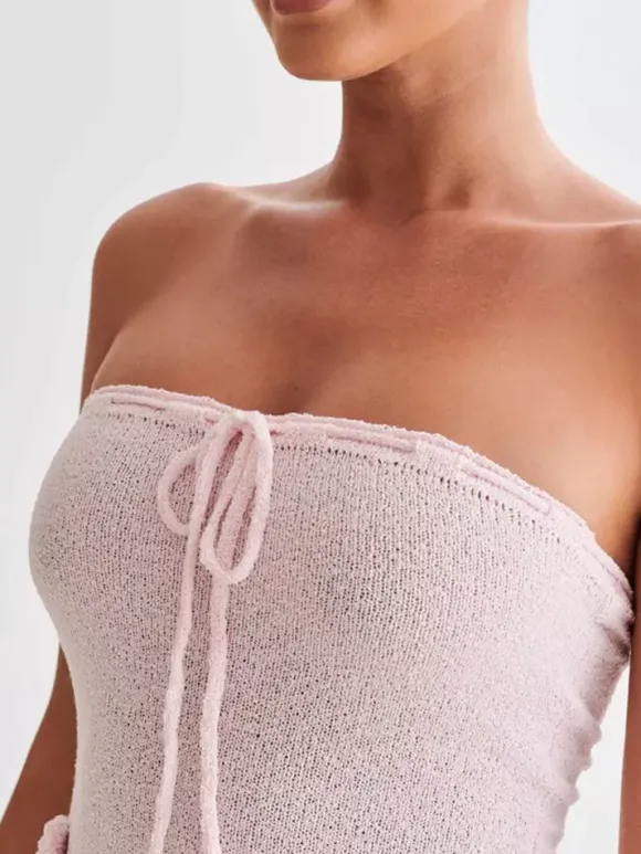 Halter Neck Knitted Mini Dress for Women - Pink 3D Flower Sleeveless Bodycon Short Dress - Summer Beach Party 2026
