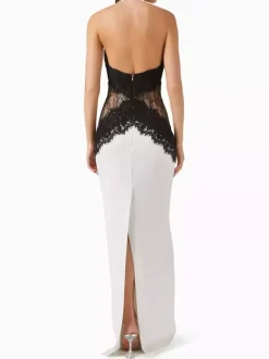 Halter Neck Lace Patchwork Contrast Color Sleeveless Maxi Dress For Women 2026