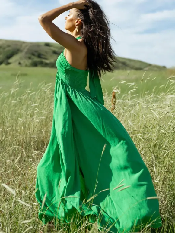 Halter Neck Maxi Dress for Women - Boho V Neck Ruched Flowy Backless Sun Dress - Summer Beach Party 2026