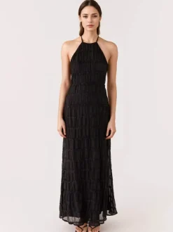 Halter Neck Pleated Maxi Dress for Women - Boho Ruched Backless Sleeveless Tiered Long Sundress - Summer Beach Event 2026