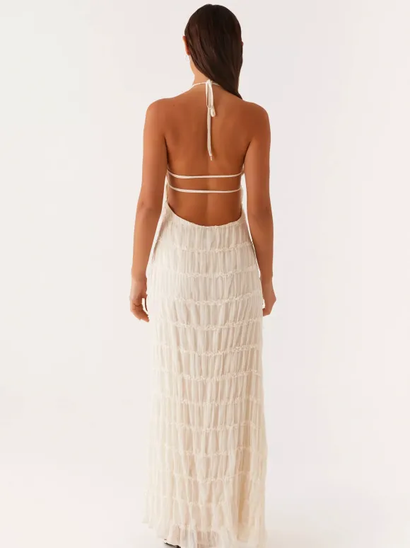 Halter Neck Pleated Maxi Dress for Women - Boho Ruched Backless Sleeveless Tiered Long Sundress - Summer Beach Event 2026