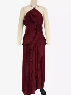 Halter Neck Ruffled Chiffon Maxi Gown With Irregular Hem For Special Events 2026