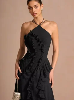 Halter Neck Ruffled Chiffon Maxi Gown With Irregular Hem For Special Events 2026