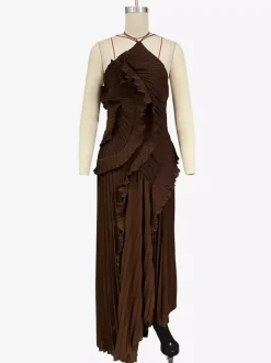 Halter Neck Ruffled Chiffon Maxi Gown With Irregular Hem For Special Events 2026