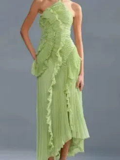 Halter Neck Ruffled Chiffon Maxi Gown With Irregular Hem For Special Events 2026