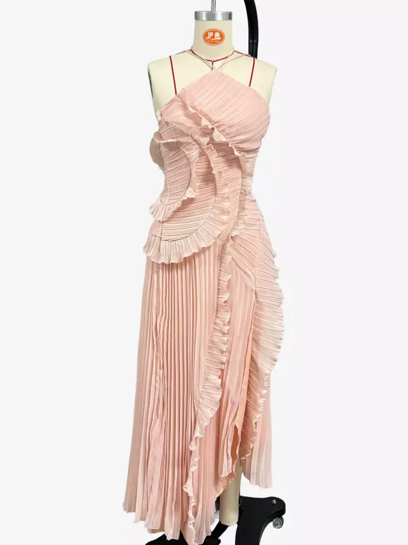 Halter Neck Ruffled Chiffon Maxi Gown With Irregular Hem For Special Events 2026