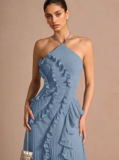 Halter Neck Ruffled Chiffon Maxi Gown With Irregular Hem For Special Events 2026