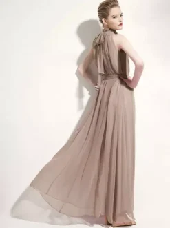 Halter Sundress Jewel Neck Lace Up Chiffon Beach Prom Maxi Dresses