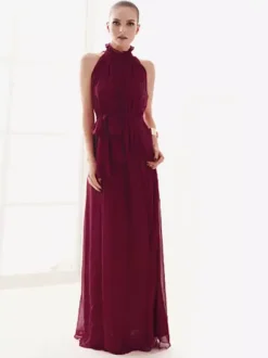 Halter Sundress Jewel Neck Lace Up Chiffon Beach Prom Maxi Dresses