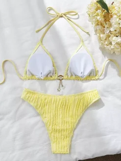 Halter Textured Fabric Bikini Swimwear For Summer 2026