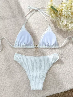 Halter Textured Fabric Bikini Swimwear For Summer 2026
