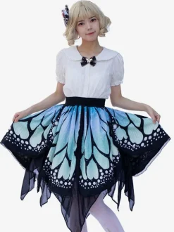 Harajuku Fashion Lolita Skirt Butterfly Ruffles As Image Floral Print Lolita Skirts