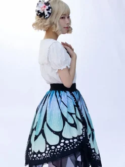Harajuku Fashion Lolita Skirt Butterfly Ruffles As Image Floral Print Lolita Skirts