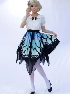 Harajuku Fashion Lolita Skirt Butterfly Ruffles As Image Floral Print Lolita Skirts