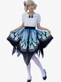 Harajuku Fashion Lolita Skirt Butterfly Ruffles As Image Floral Print Lolita Skirts