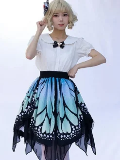 Harajuku Fashion Lolita Skirt Butterfly Ruffles As Image Floral Print Lolita Skirts