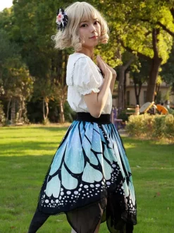 Harajuku Fashion Lolita Skirt Butterfly Ruffles As Image Floral Print Lolita Skirts