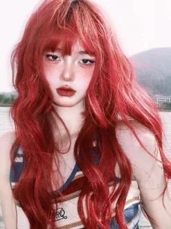 Harajuku Fashion Lolita Wig Long Heat-resistant Fiber Orange Red Lolita Accessories