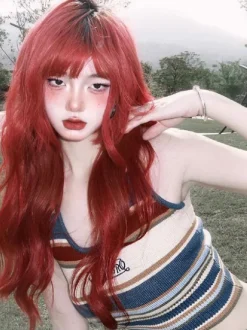 Harajuku Fashion Lolita Wig Long Heat-resistant Fiber Orange Red Lolita Accessories