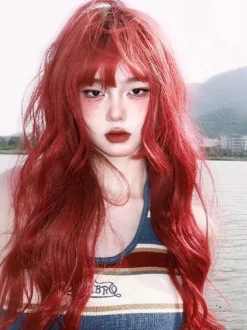 Harajuku Fashion Lolita Wig Long Heat-resistant Fiber Orange Red Lolita Accessories