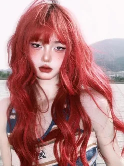 Harajuku Fashion Lolita Wig Long Heat-resistant Fiber Orange Red Lolita Accessories