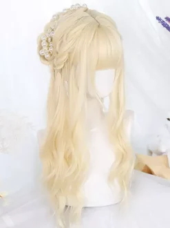 Harajuku Fashion Lolita Wig Long Heat-resistant Fiber Light Gold Lolita Accessories