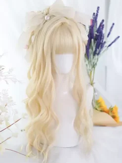 Harajuku Fashion Lolita Wig Long Heat-resistant Fiber Light Gold Lolita Accessories