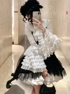 Harajuku Fashion Lolita Blouses Lolita Top White Long Sleeves Lace Bows Lolita Shirt