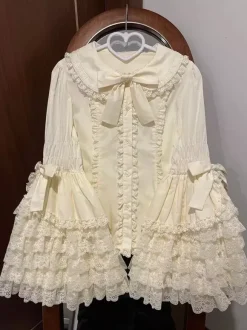 Harajuku Fashion Lolita Blouses Lolita Top White Long Sleeves Lace Bows Lolita Shirt