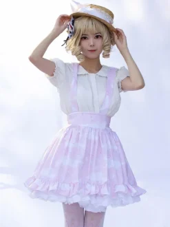 Harajuku Fashion Lolita SK Angel Beats Ruffles Pink Floral Print Lolita Skirts