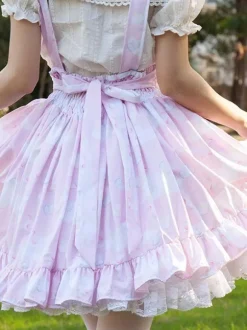Harajuku Fashion Lolita SK Angel Beats Ruffles Pink Floral Print Lolita Skirts