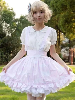 Harajuku Fashion Lolita SK Angel Beats Ruffles Pink Floral Print Lolita Skirts